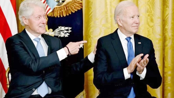 A combo picture of Bill Clinton and Joe Biden.