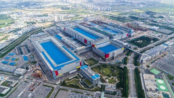 An aerial view of Samsung Electronics' chip production plant at Pyeongtaek, South Korea on September 7, 2022.
