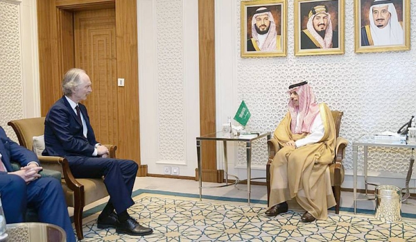 Minister of Foreign Affairs Prince Faisal Bin Farhan Bin Abdullah met here Wednesday with Special Envoy of the Secretary General of the United Nations to Syria Geir Pedersen.