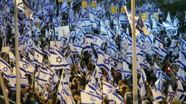 Israelis protesting in Tel Aviv, on Saturday. — courtesy Getty Images