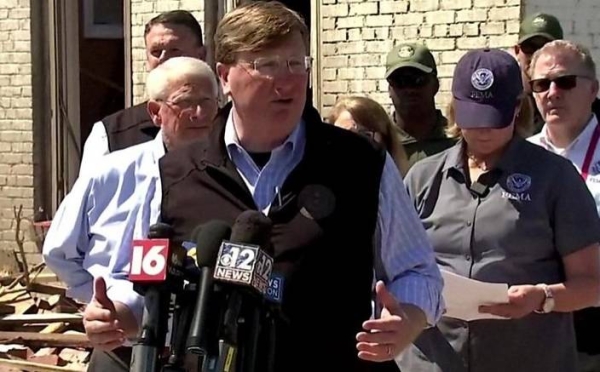 Governor Tate Reeves told reporters he was 'damn proud to be a Mississippian'