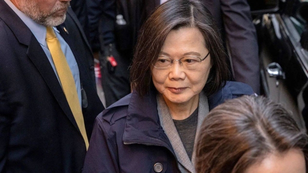 Taiwan's President Tsai Ing-wen leaves the Lotte Hotel in Manhattan in New York City on March 29, 2023