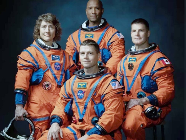 Koch, Glover (rear), Hansen and Wiseman (seated) were unveiled at the Johnson Space Center. — courtesy NASA