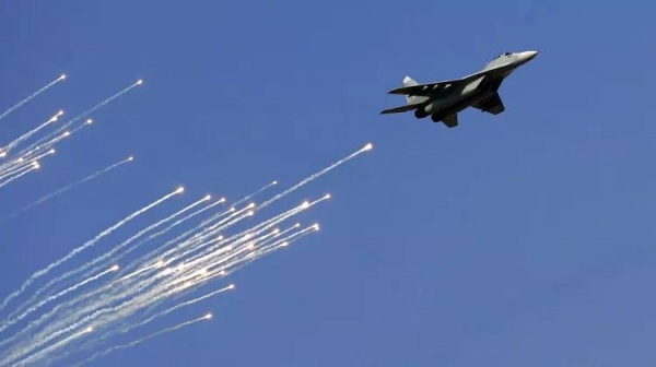 A Serbian Army MiG-29 jet fighter performs during ceremony in Batajnica, military airport near Belgrade, Serbia.