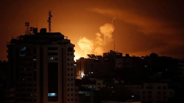 Plumes of smoke were seen rising above Gaza City after Israeli strikes