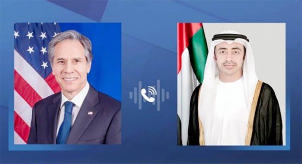 US Secretary of State Antony Blinken and UAE Minister of Foreign Affairs and International Cooperation Sheikh Abdullah Bin Zayed Al-Nahyan discussed ways to to advance regional security, stability, and prosperity during a phone call on Sunday.