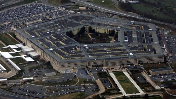 The Pentagon is seen from a flight taking off from Ronald Reagan Washington National Airport in Arlington, Virginia, on November 29, 2022