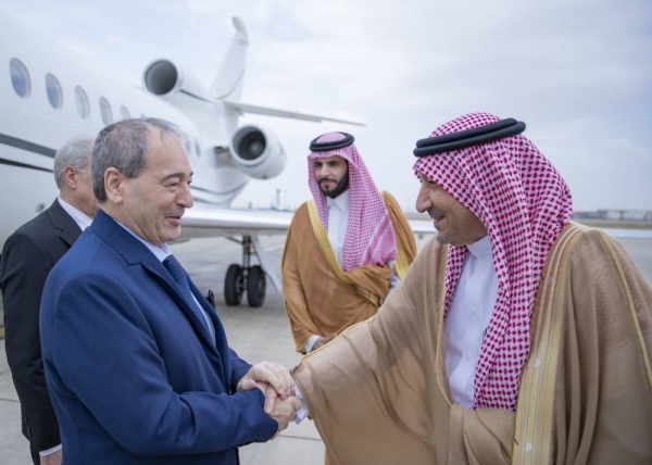 Saudi Deputy Minister of Foreign Affairs Eng. Waleed Al-Khereiji received Syrian Minister of Foreign Affairs and Expatriates Dr. Faisal Mekdad at King Abdulaziz International Airport in Jeddah.