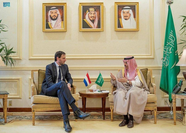 Prince Faisal bin Farhan holds talks with  Deputy Prime Minister and Foreign Minister of the Netherlands Wopke Hoekstra in Jeddah on Thursday.