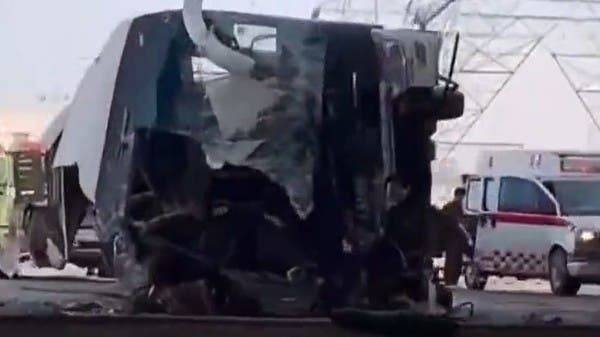 One person died and several others were injured when a bus fell from the top of a bridge in the Riyadh city.