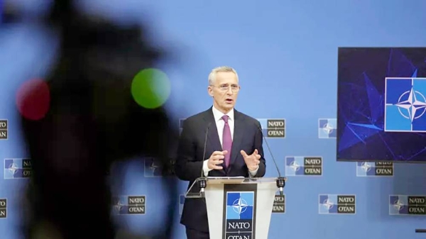 The NATO chief speaking in Brussels.
