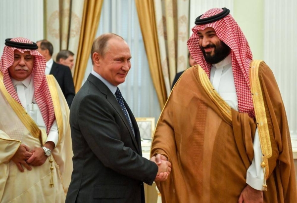 File photo of Crown Prince and Prime Minister Mohammed Bin Salman and Russia's President Vladimir Putin.