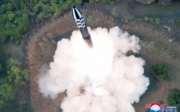 A new solid-fuel Hwasong-18 intercontinental ballistic missile is tested at an undisclosed location in this image released by North Korean media on April 14. — courtesy KCNA / via Reuters