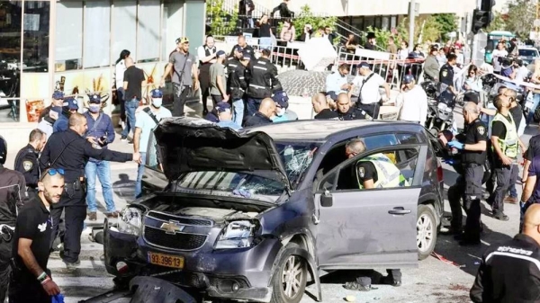 The car hit people near the bust Machane Yehuda market area in Jerusalem. — Reuters