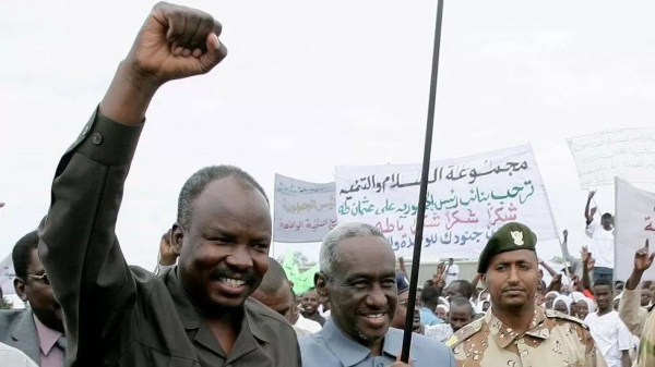 Ahmed Haroun (left) in 2010 when he was governor of the South Kordofan region