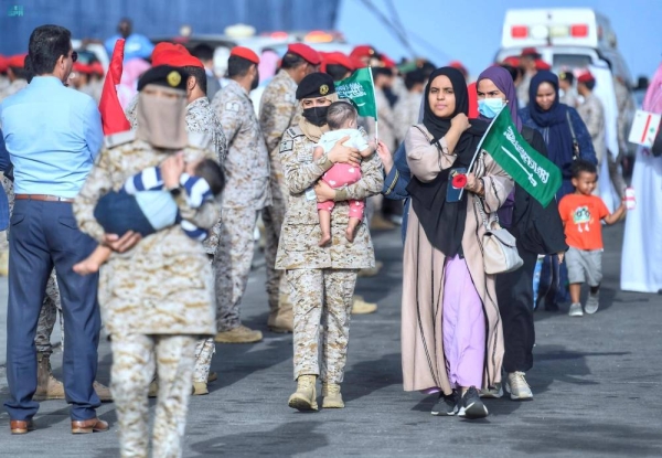 There were 13 Saudis among 1687 people evacuated by Saudi Arabia from Sudan on Wednesday.