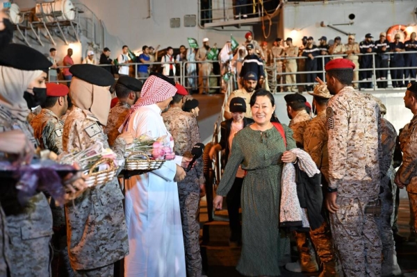 A new batch of 187 evacuees belonging to at least 25 nationalities arrived in Jeddah aboard the Saudi vessel HMS Taif on Thursday.