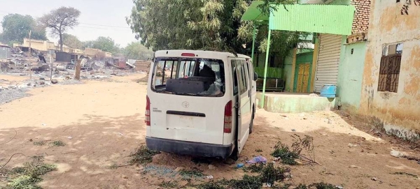 A damaged vehicle in the city of El Geneina, West Darfur state, as a result of the events that took place in the city on Thursday, in the context of the current crisis in Sudan. — courtesy Mohamed Khalil