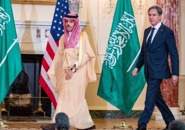 File photo of Foreign Minister Prince Faisal bin Farhan and the US Secretary of State Antony Blinken in Washington — 2021
