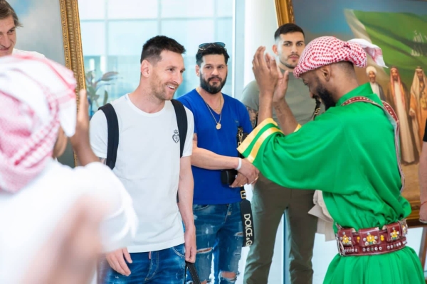 A file picture of Messi arriving in Saudi Arabia in a previous trip in his role as a Saudi tourism ambassador. 