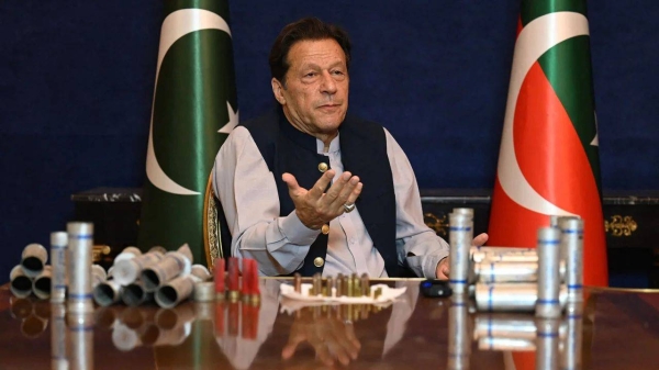 Former Pakistan's Prime Minister Imran Khan pictured at his residence in Lahore on March 15, 2023.