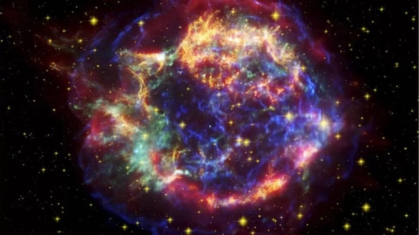 One of the brightest events in the Universe is an exploding star, known as a supernova. The picture shows the remains of a star that exploded 325 years ago. The new object is ten times brighter