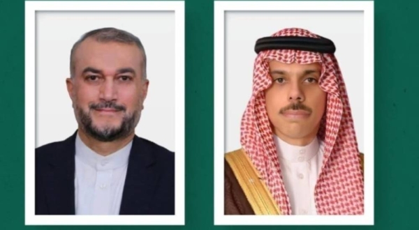 Foreign Minister Prince Faisal Bin Farhan received on Sunday a phone call from his Iranian counterpart Hossein Amir Abdollahian, left.