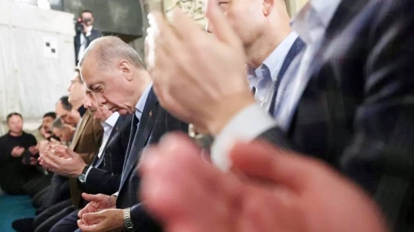 Recep Tayyip Erdogan ended his election push with Saturday prayers at Hagia Sophia mosque in Istanbul. — courtesy Turkish presidency / Murat Cetinmuhurdar / handout