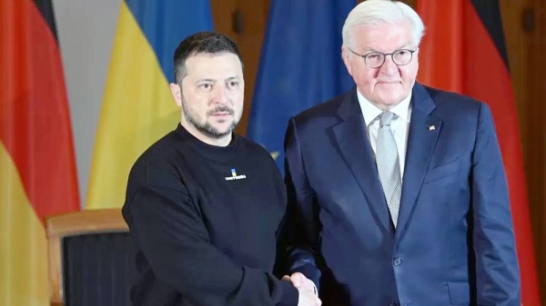 Ukrainian President Volodymyr Zelensky arrived in Germany overnight and was welcomed by President Frank-Walter Steinmeier. — courtesy EPA