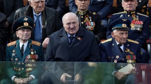 Belarus' leader Alexander Lukashenko (center) during Victory Day parade in Moscow, Russia. — courtesy Reuters