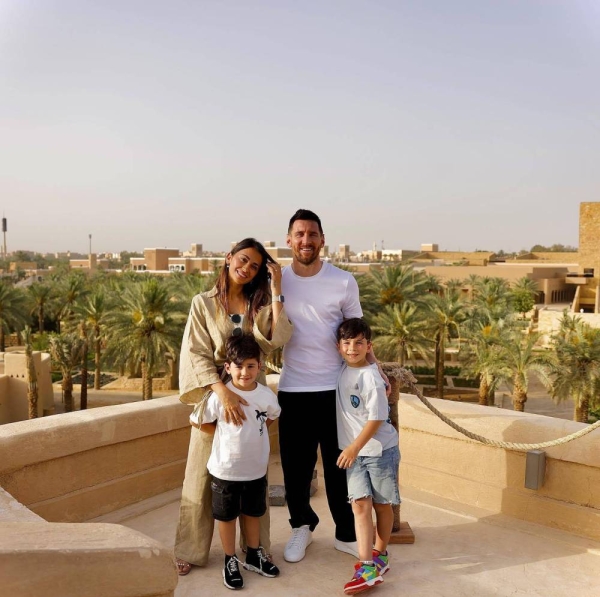 In a picture, posted by Messi, the Barcelona icon, along with his wife and children, tours Al-Turaif neighborhood in the historic Diriyah. 