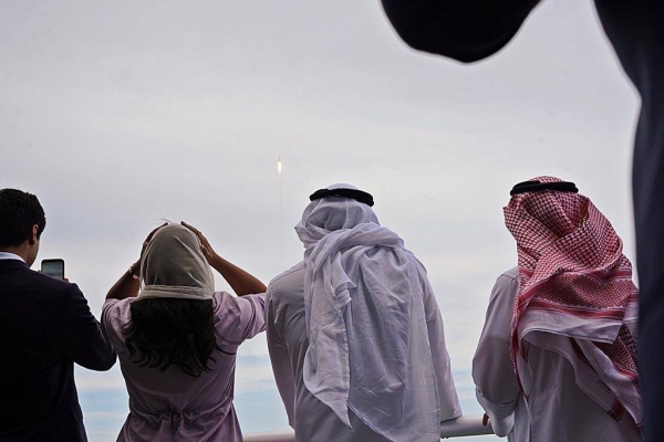 Abdullah Al-Sawha, minister of communications and IT and deputy head of the Supreme Space Council, and Princess Reema bint Bandar, Saudi ambassador to United States, witnessed the launch of the space vehicle from Kennedy Space Center.