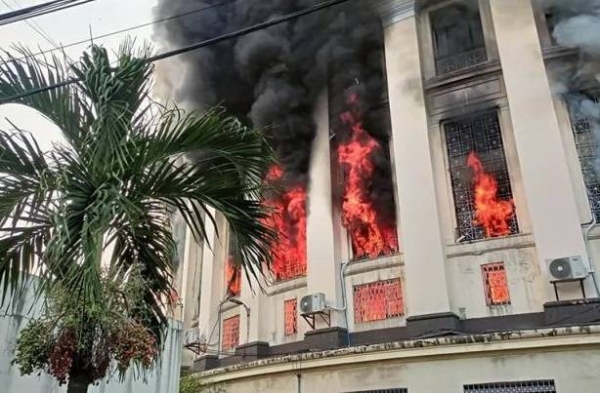 Flames engulfed parts of the Manila Central Post Office building on May 22, 2023. 