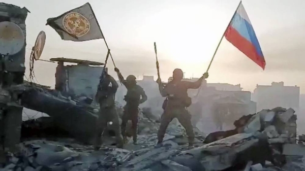 A still from a video released by Wagner over the weekend, where the group claimed to have taken control of Bakhmut. — courtesy Reuters