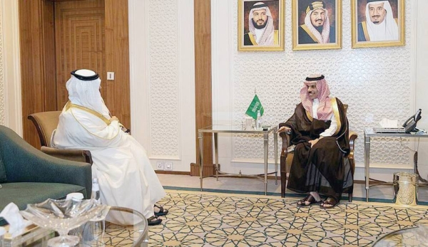 Minister of Foreign Affairs Prince Faisal Bin Farhan Bin Abdullah holds a meeting Sunday with the Bahrain Ambassador Sheikh Ali Bin Abdulrahman Al Khalifa, at the Ministry's headquarters in Riyadh.