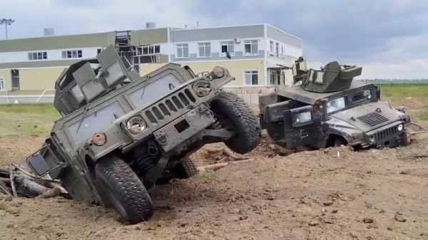 The Russian defense ministry released photos of abandoned or damaged Western military vehicles, including US-made Humvees