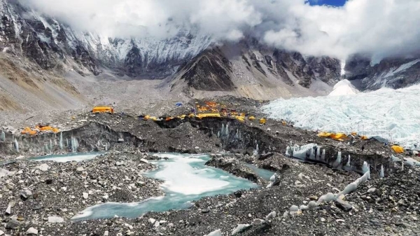 Scientists say the Khumbu glacier on which Everest base camp sits is melting and becoming unstable because of global warming. — courtesy C. Scott Watson