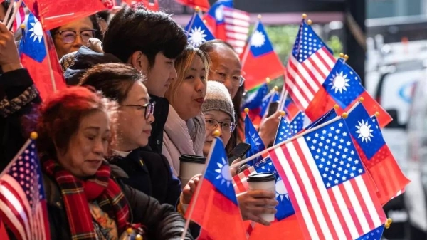 Supporters of free Taiwan during the first visit to the US by President Tsai Ing-wen