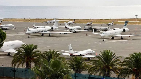 Private jets on the tarmac of Nice international airport, France, September 2022