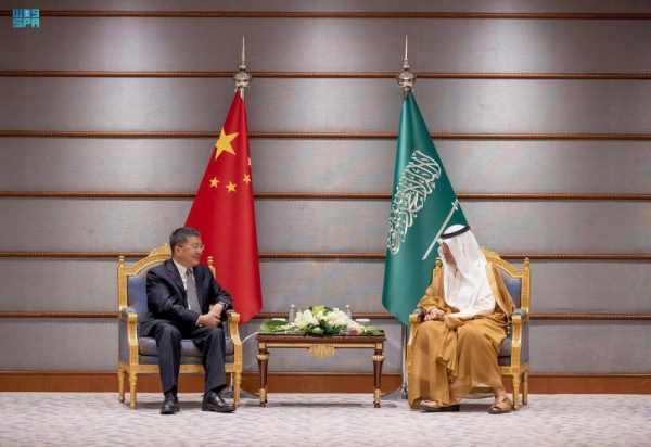 Prince Abdulaziz bin Salman meets with Zhang Jianhua, Director of the National Energy Administration of China, in Riyadh on Friday.