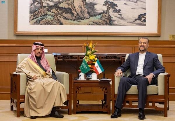 Saudi Foreign Minister Prince Faisal bin Farhan meets his Iranian counterpart Hossein Amir Abdollahian in Beijing in April this year. (File photo). 