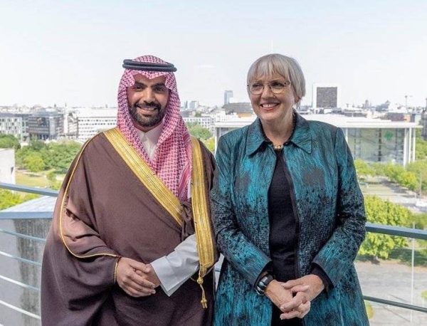 Prince Bader bin Abdullah with Claudia Roth, Germany's Commissioner for Culture and Media, during his visit to Germany, which concluded on Mondy.