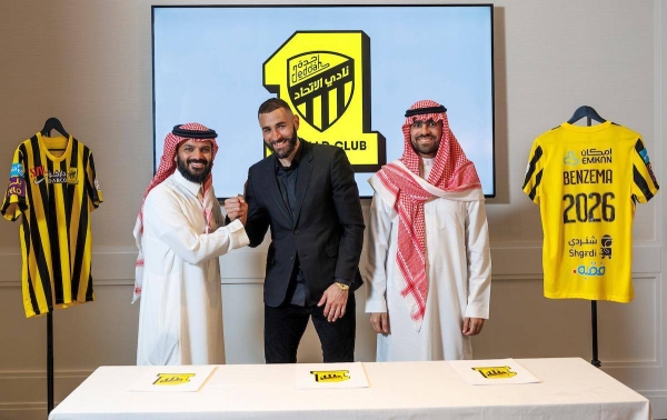 Saudi Arabia’s Al Ittihad has signed a landmark deal with Ballon d’Or winner Karim Benzema in Madrid on Tuesday. (Supplied) 
