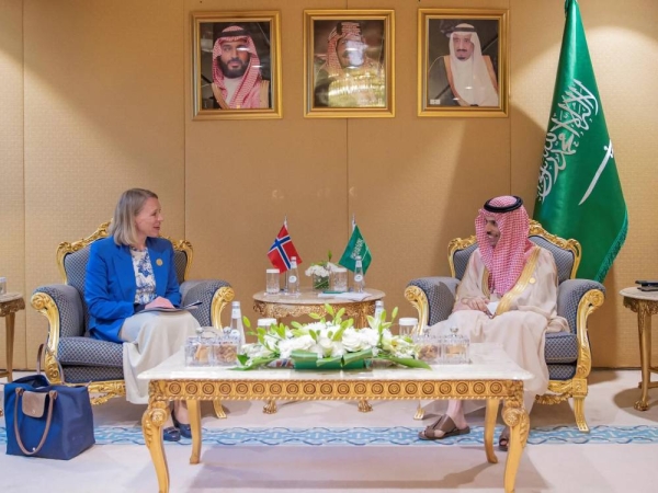 Prince Faisal also meets with Norway's Minister of Foreign Affairs Anniken Huitfeldt in Riyadh on Thursday.