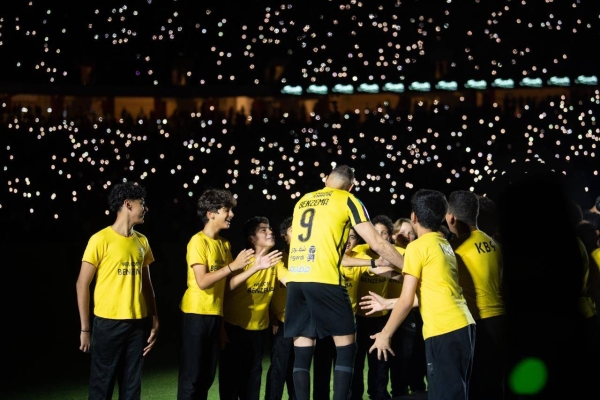 Over 60,000 fans of Saudi Champions Al-Ittihad welcomed the French superstar Karim Benzema at a grand reception held at Al-Jawhara stadium of King Abdullah Sports City in Jeddah on Thursday night.