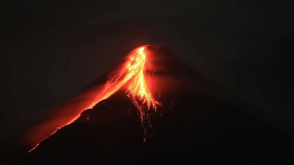 Mount Mayon spews lava during an eruption near Legazpi city in Albay province, southeast of Manila on June 11, 2023.