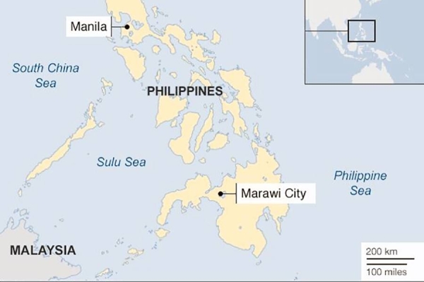 File photo shows Marawi City in the map of Philippines