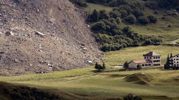 The overnight rockfall just missed the village, coming to a halt close to the local school