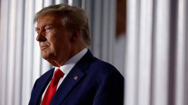 Former President Donald Trump prepares to speak at the Trump National Golf Club on June 13, 2023, in Bedminster, New Jersey