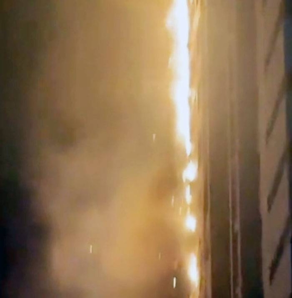 A fire erupted in Tower 02 within the Ajman One complex. (screenshot)